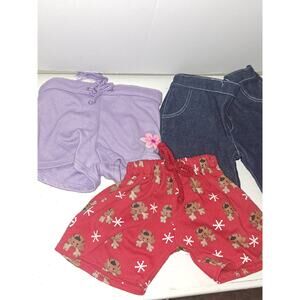 Lot of Build A Bear Bottoms Purple Shorts, Red Shorts, and Jeans